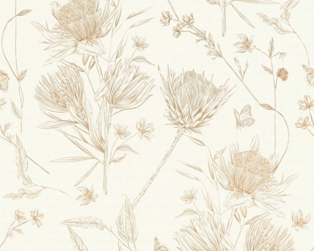 Vliesové tapety hnedé kreslené rastliny na bielom pozadí, 39427-1 Drawn into Nature